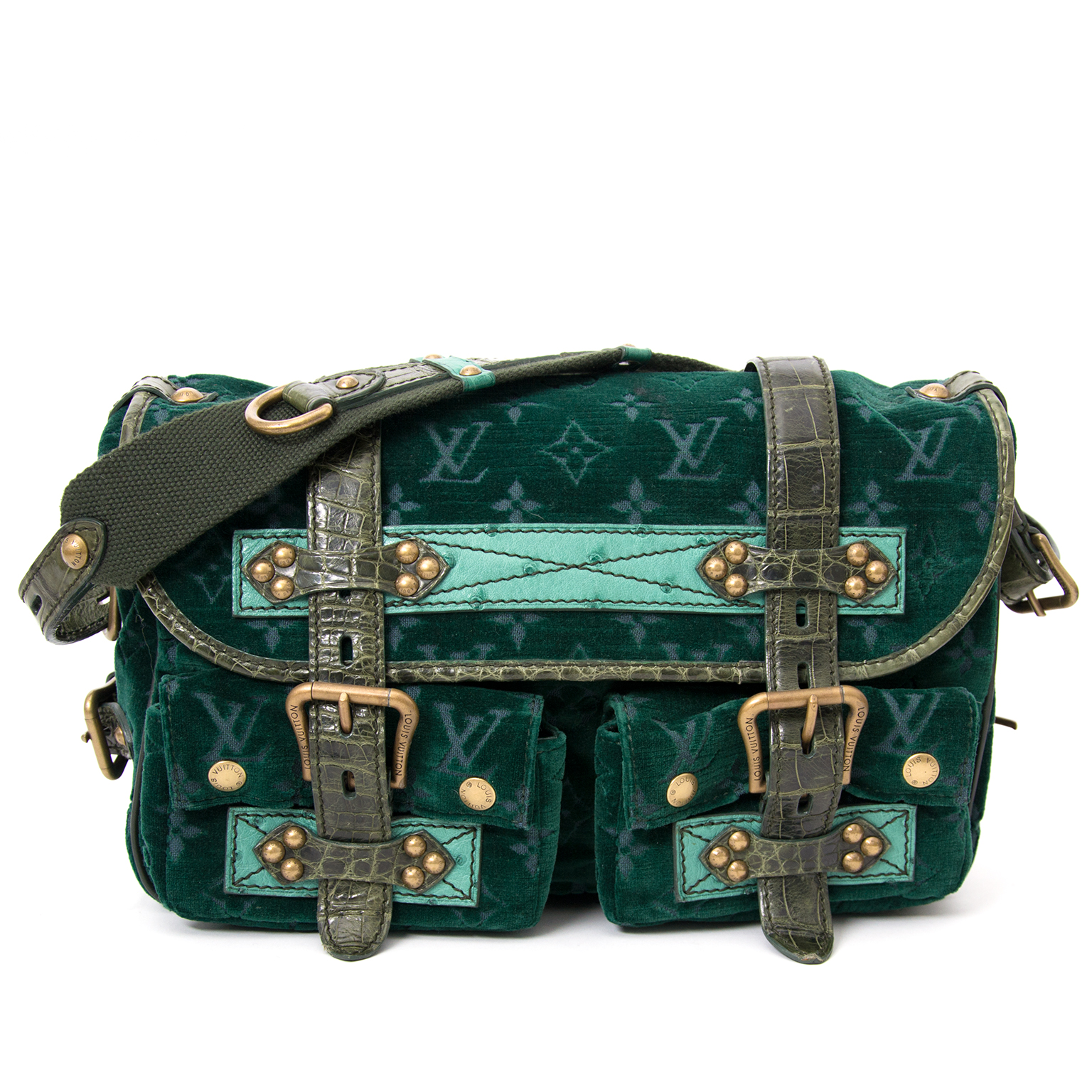 Louis Vuitton Limited Edition Green Monogram Velour Clyde Mon Bag