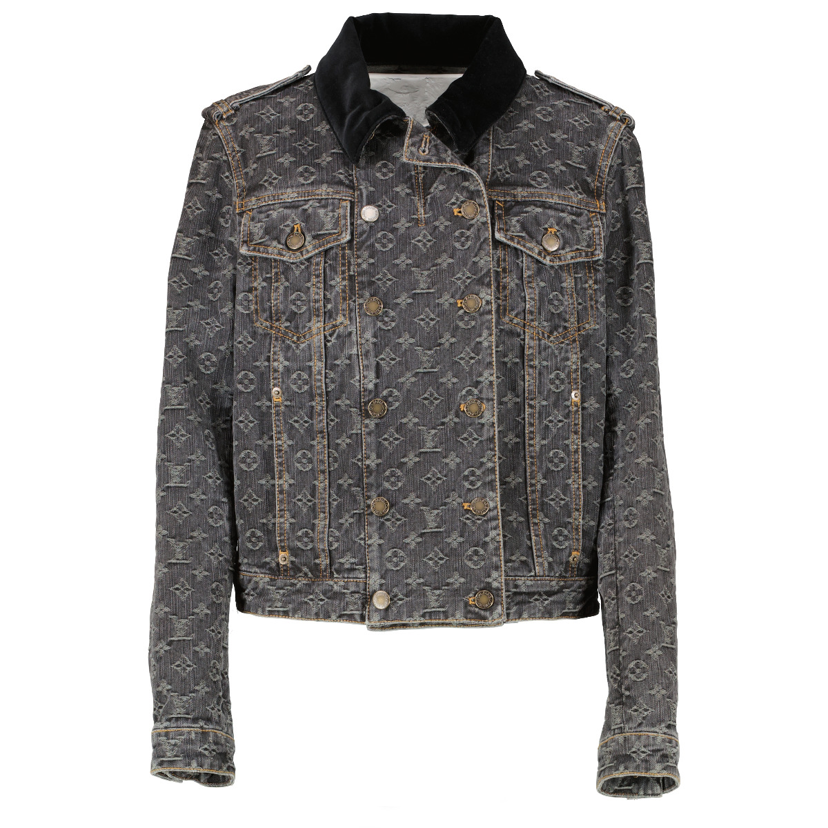 louis vuitton モノグラムヨーク　デニムジャケット40 Louis Vuitton Monogram Denim Jacket - Size 40 ○ Labellov