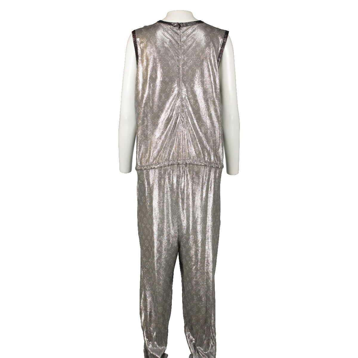 Louis Vuitton Metallic Silver Monogram Sleeveless Jumpsuit