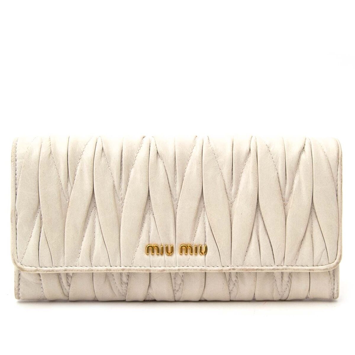 Auth MIU MIU Matelasse Nappa Crystal Leather Hook Long