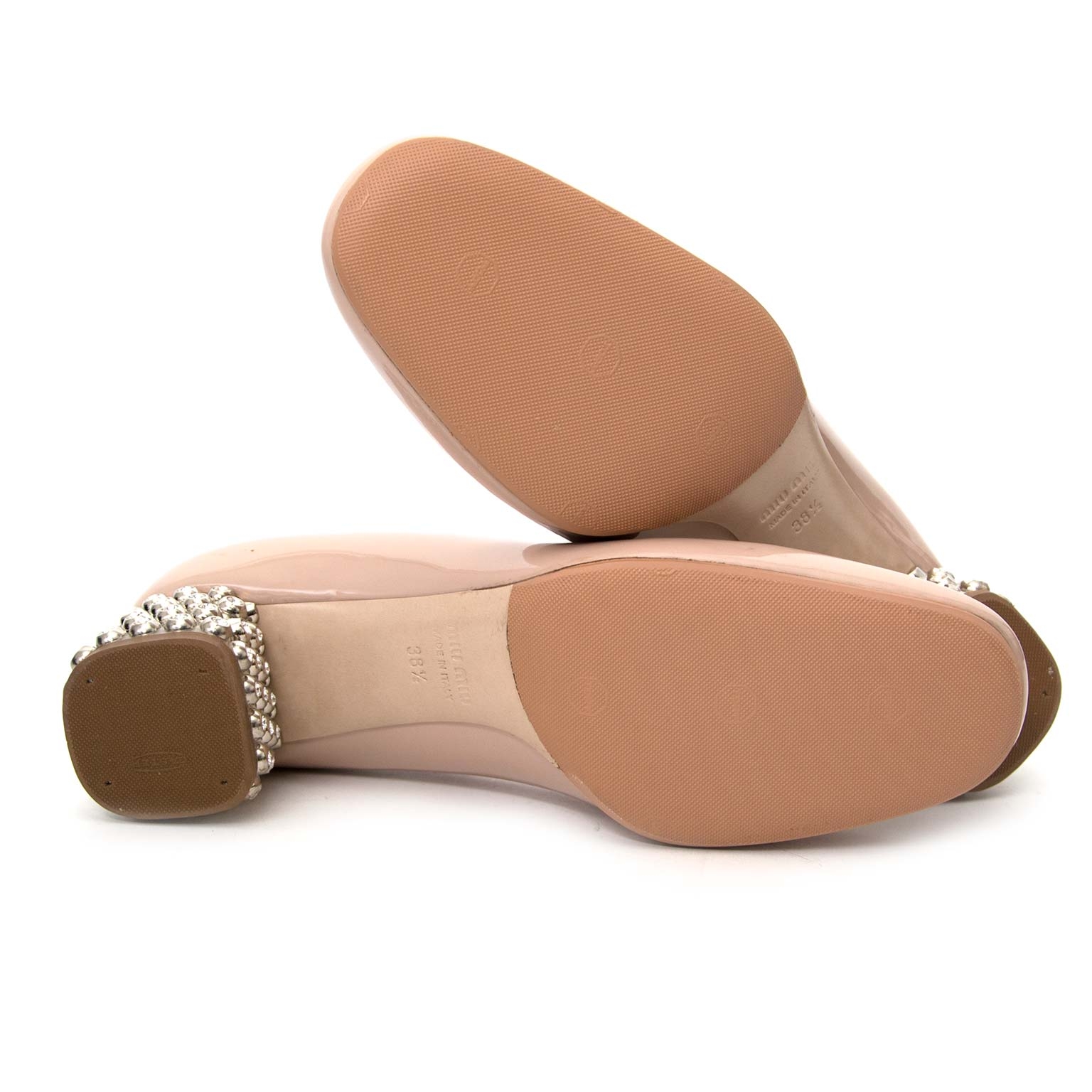 Miu Miu Crystalheel Nude Patent Leather Sandal - Size 38,5