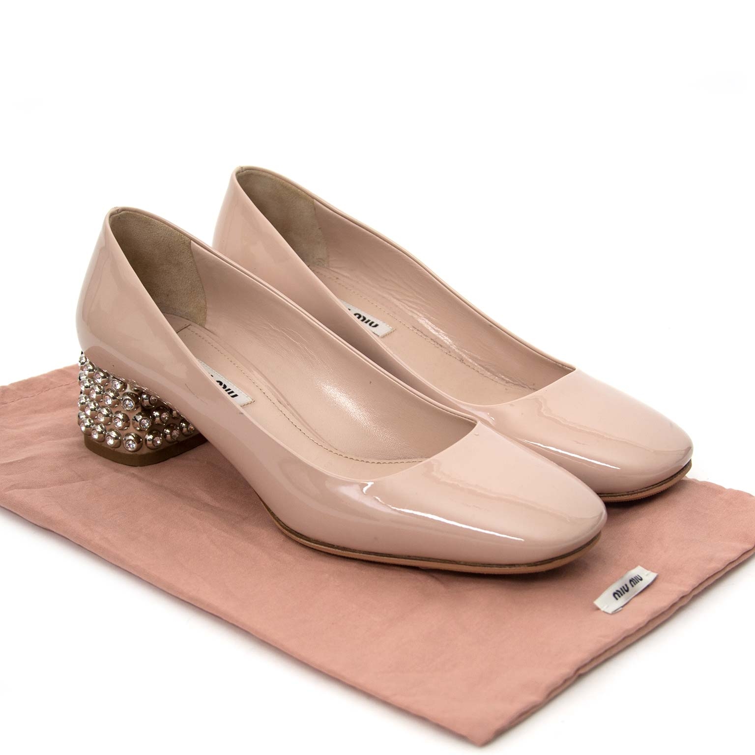 Miu Miu Crystalheel Nude Patent Leather Sandal - Size 38,5