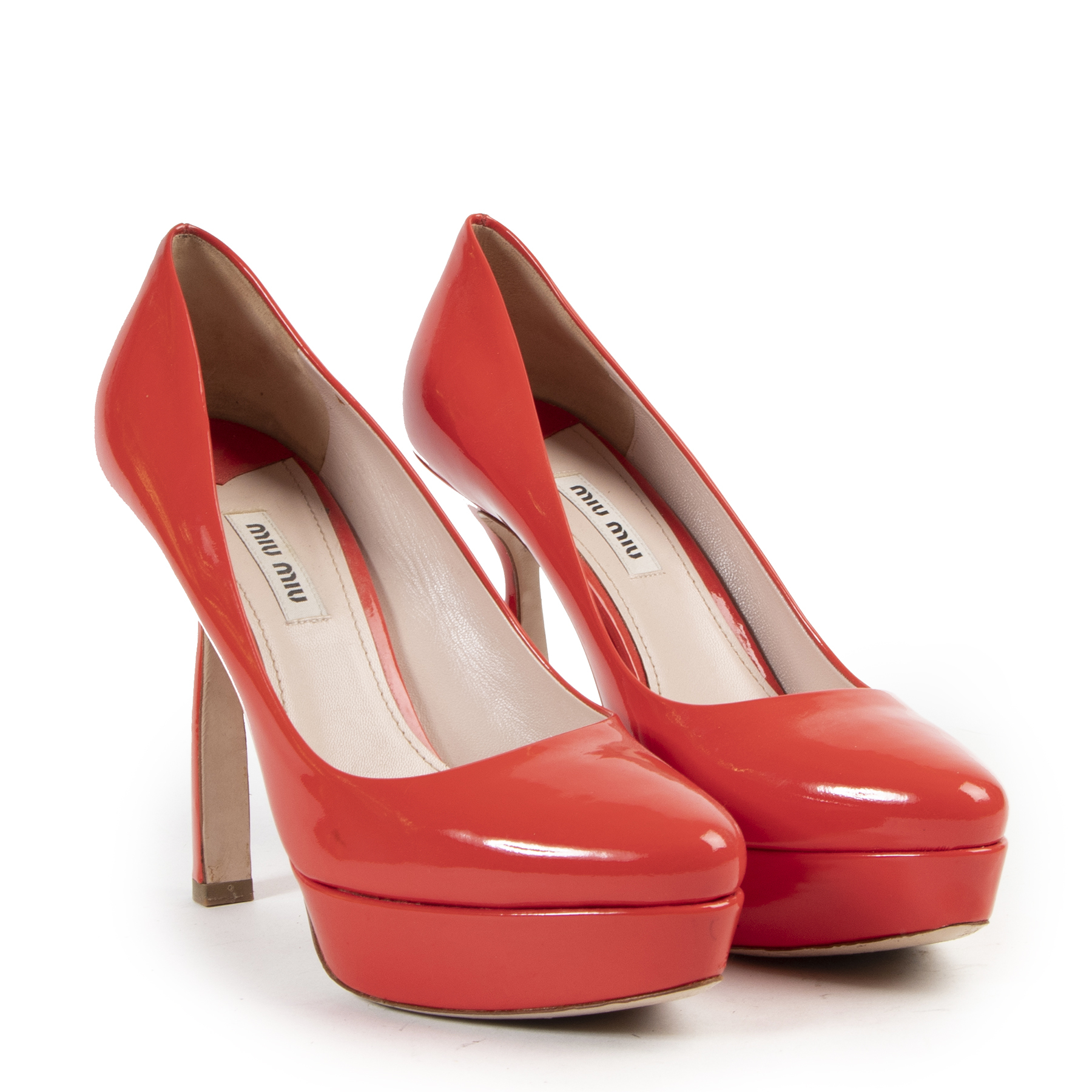 red patent pumps