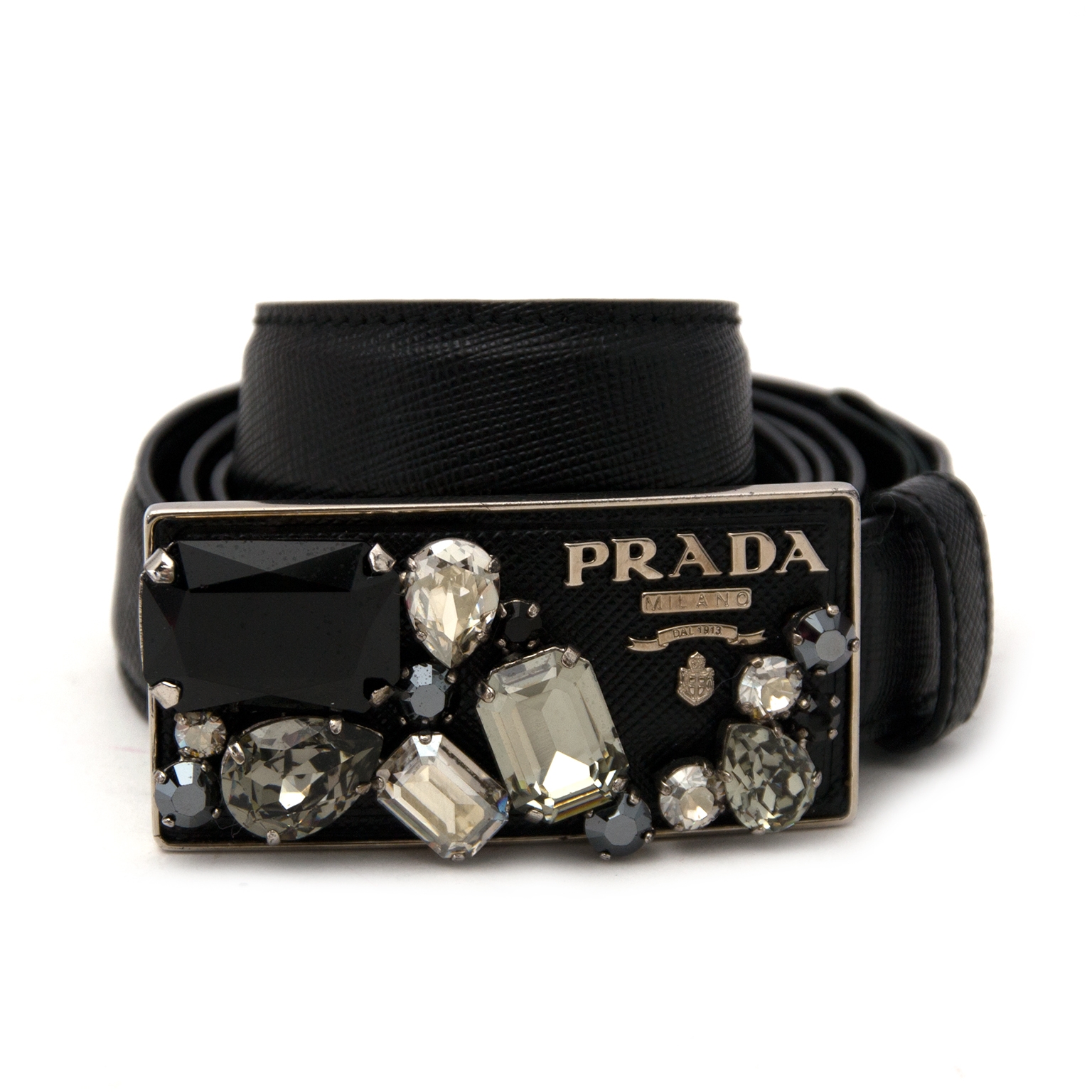 アクセサリーその他 PRADA VINTAGE LEATHER BELT WITH STUDS prada-black-belt-black-buckle-
