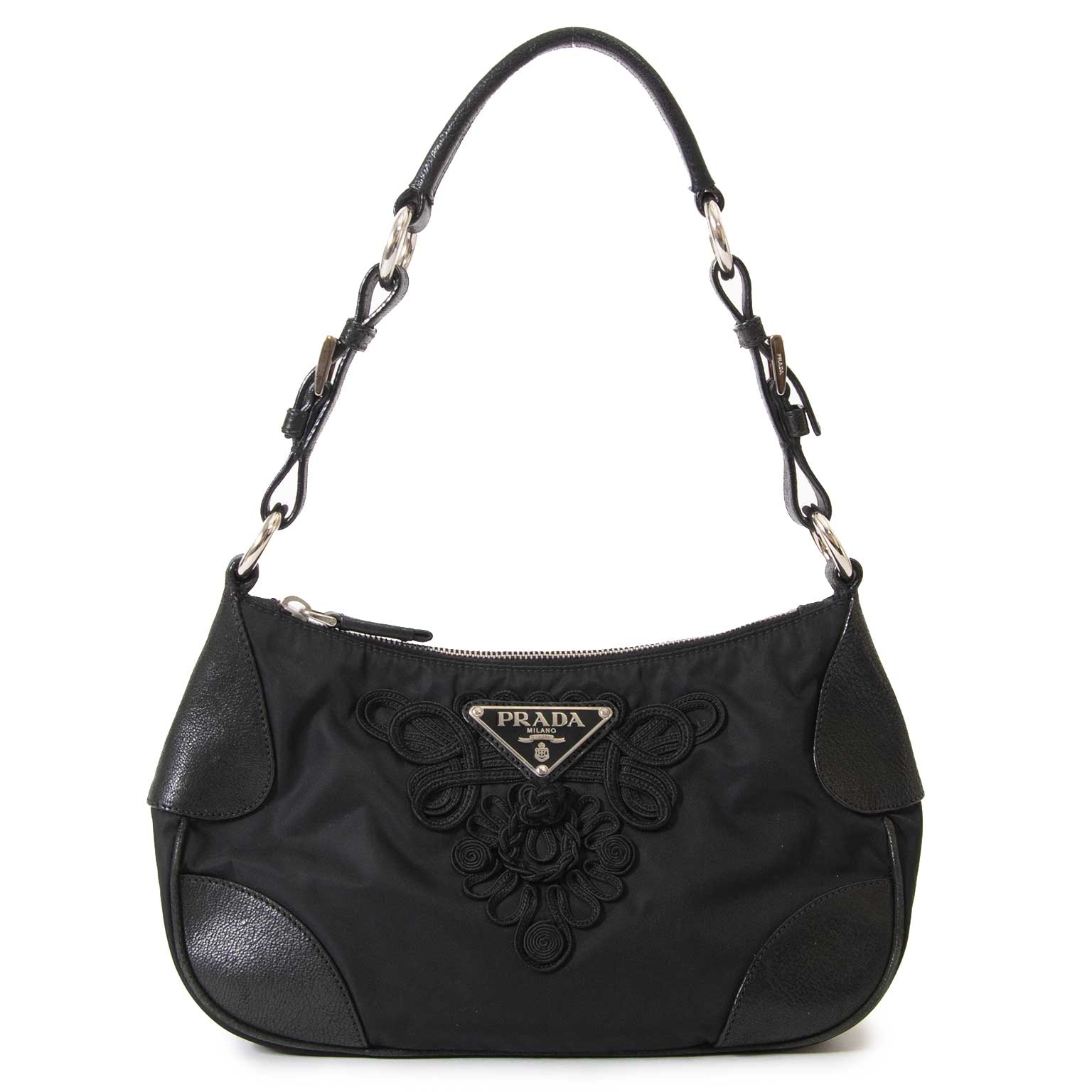 PRADA-Logo-Nylon-Leather-Shoulder-Bag-Purse-NERO-Black-1BH978 –  dct-ep_vintage luxury Store