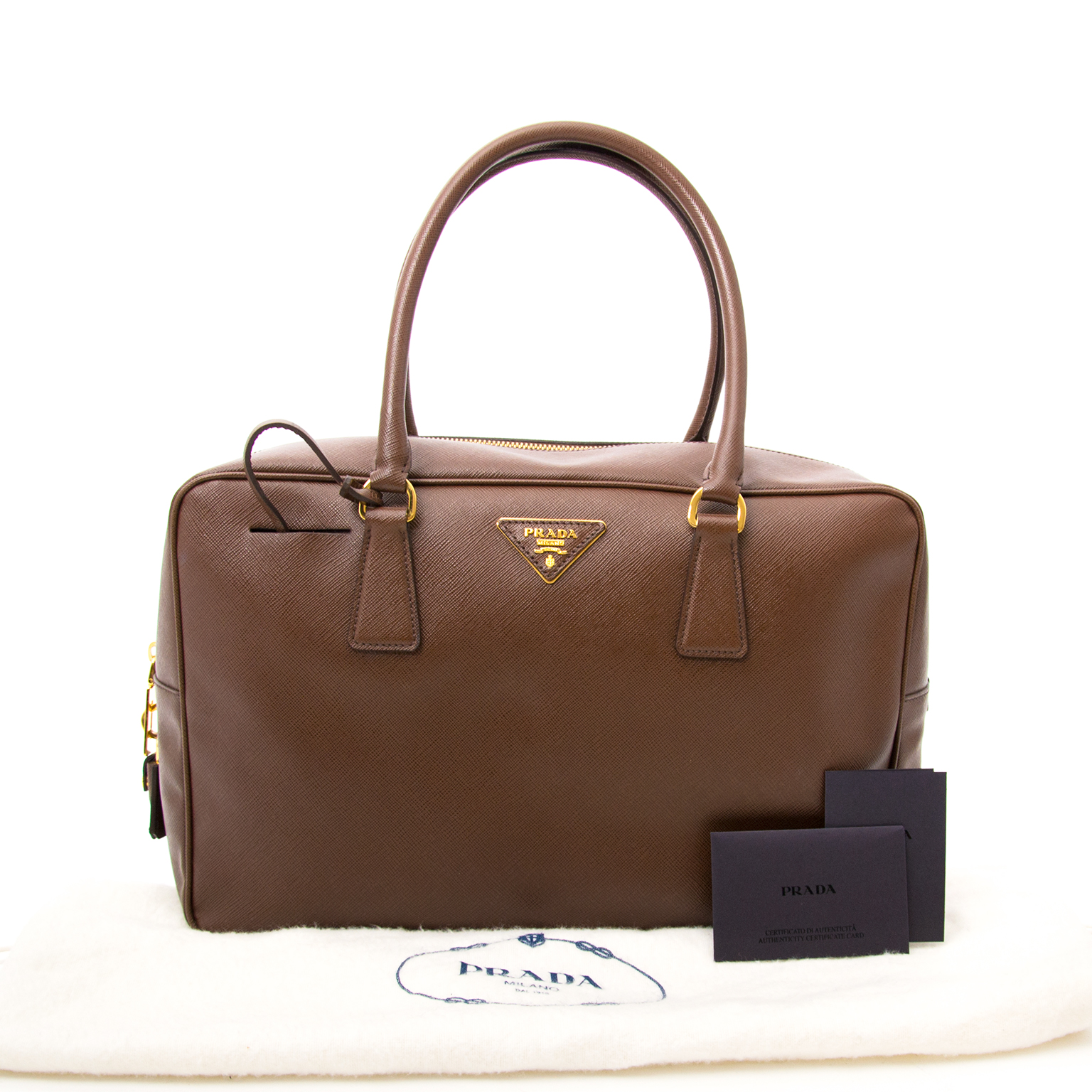 Prada Bauletto Cacao Saffiano Lux Shoulder Bag ○ Labellov