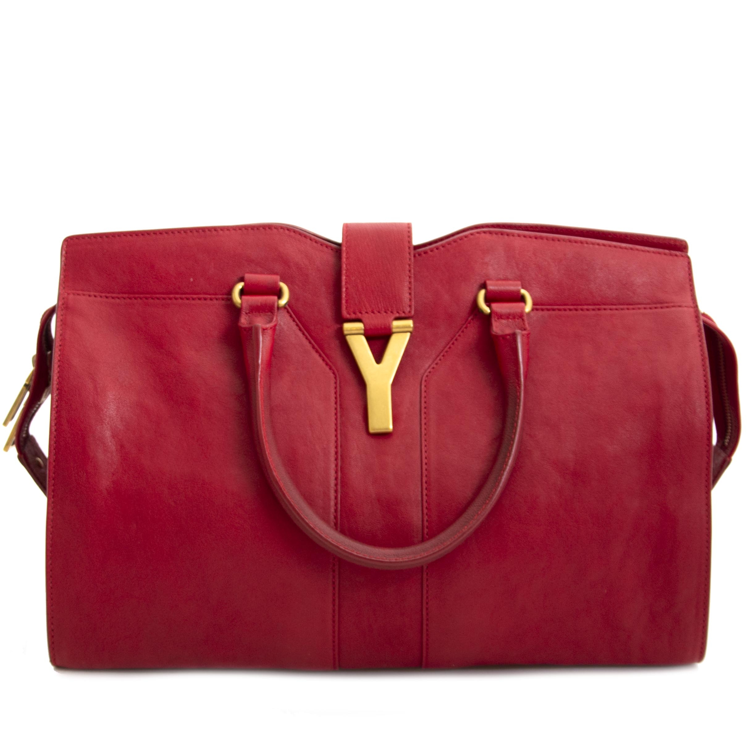 Saint Laurent YSL Red Leather Medium Cabas Chyc Tote Bag Labellov Buy and Sell Authentic Luxury
