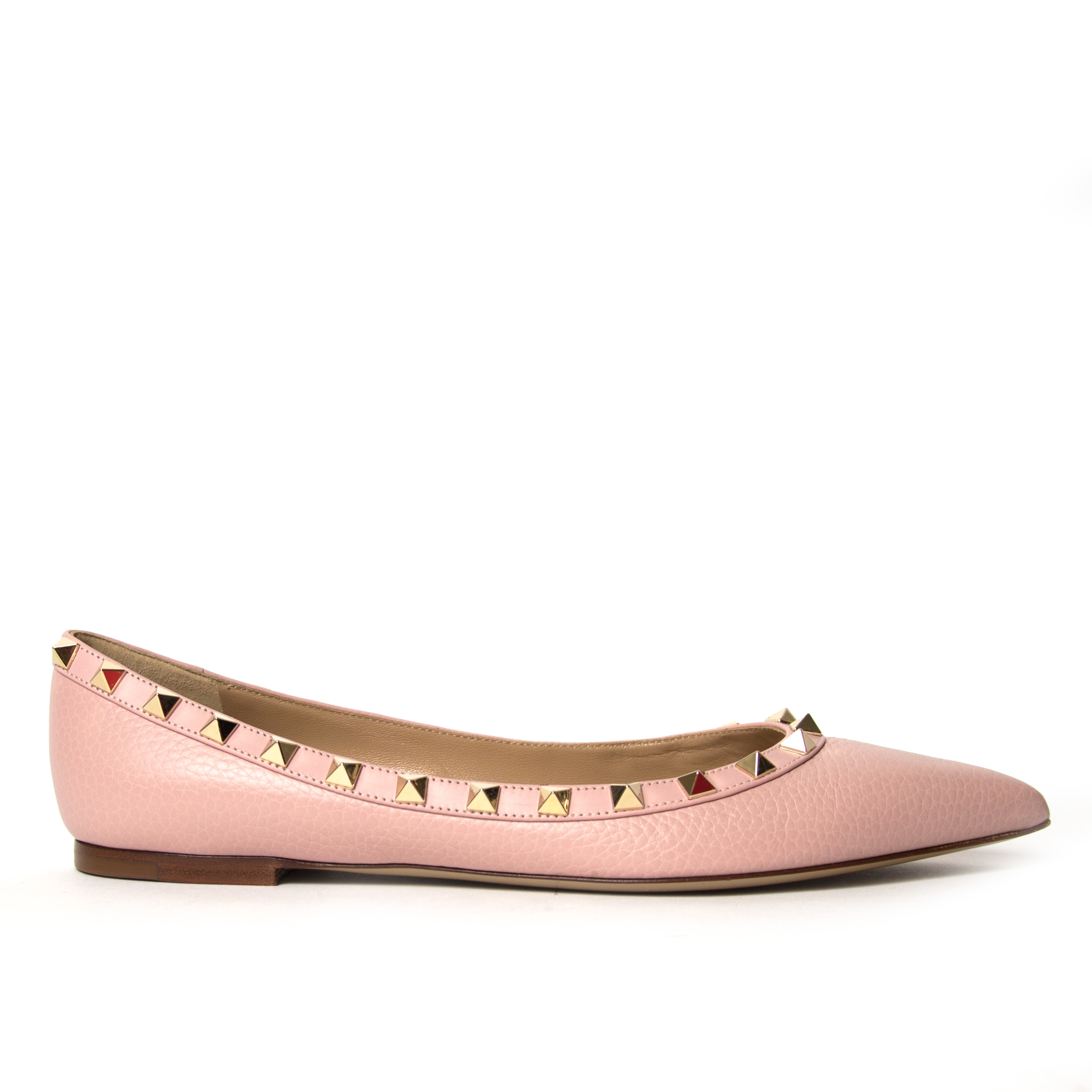 Valentino Baby Pink Rockstuds Flats - Size 38 ○ Labellov