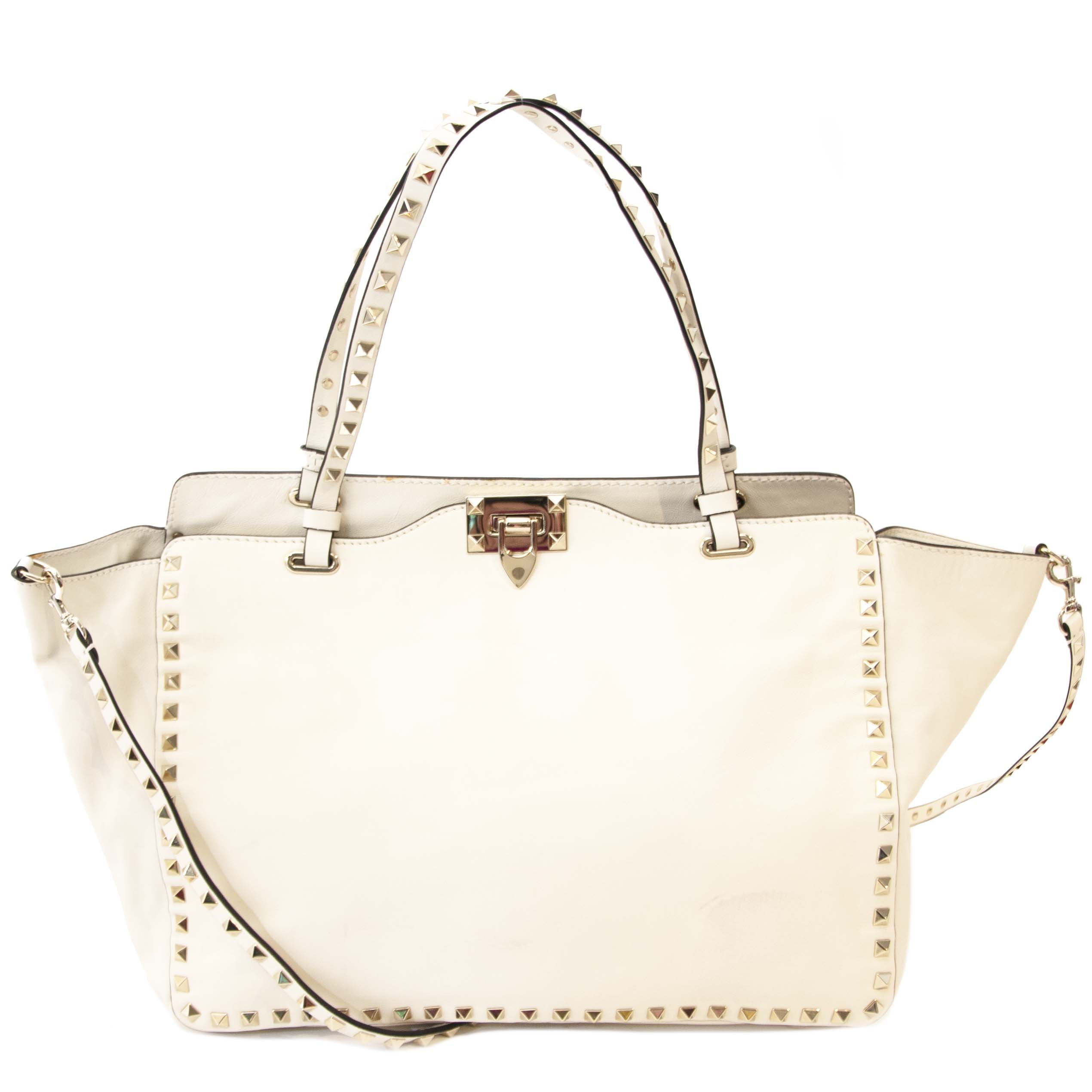 VIP【関税送料無料】希少 VALENTINO GARAVANI WHITE LEATHER BAG Valentino Garavani White Rockstud Leather Tote ○ Labellov