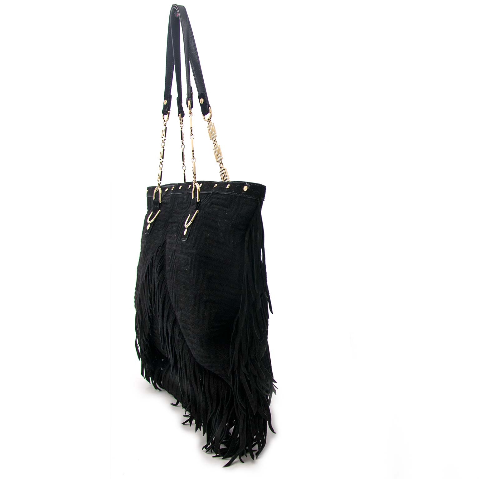 black suede fringe bag