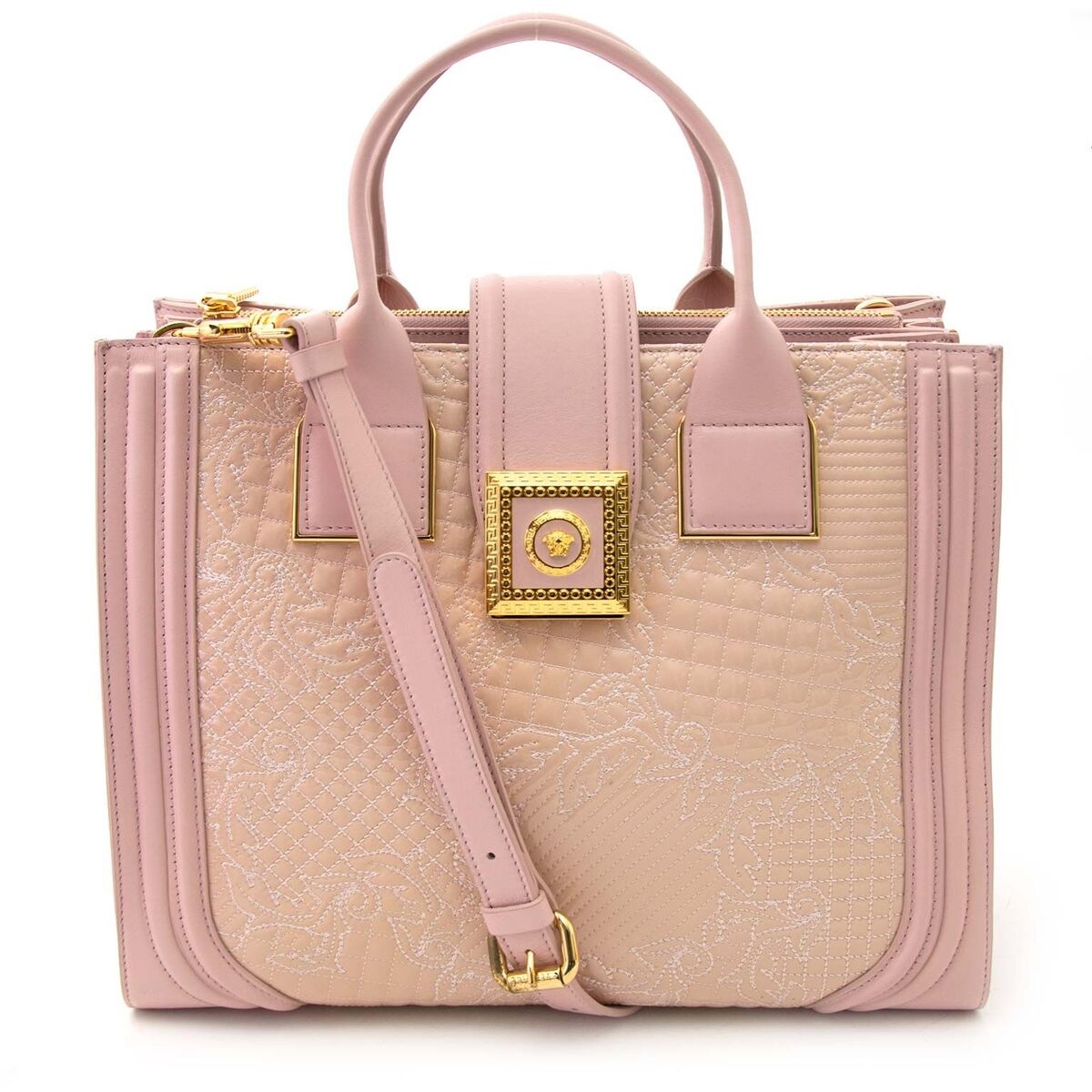 ハンドバッグ VERSACE Versace Handbags Women Fabric Pink/Beige Versace Pink Powder Icon Quilted And Patent Leather Bag