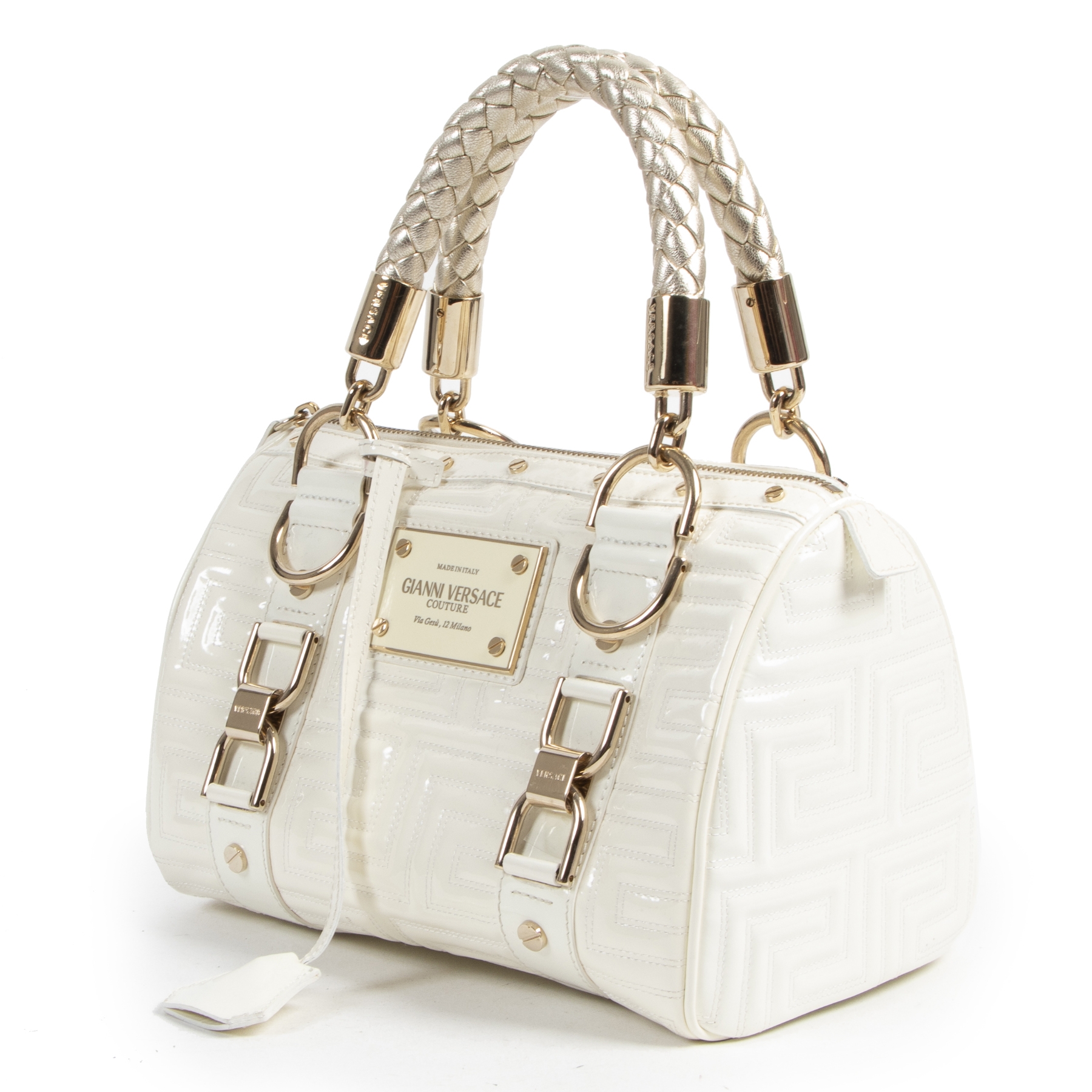 Gianni Versace Couture White Patent Leather Top Handle Bag
