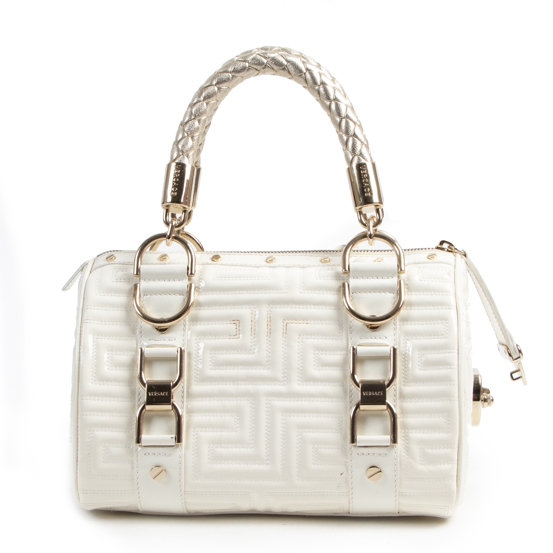 期間限定・お買い得商品: |産地直送 Patent White Couture Versace Gianni Leather Bag Handle Top バッグ