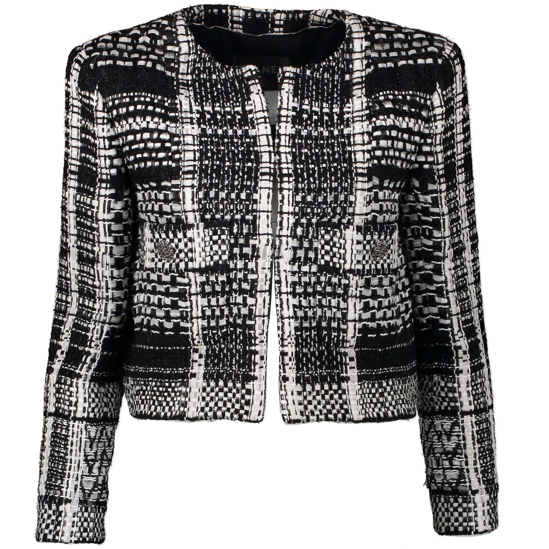 Chanel Black & White Checked Tweed Jacket - Size FR 42 ○ Labellov