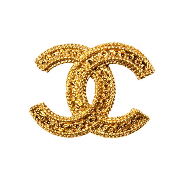 vintage chanel gold logo brooch Labellov Buy and Sell