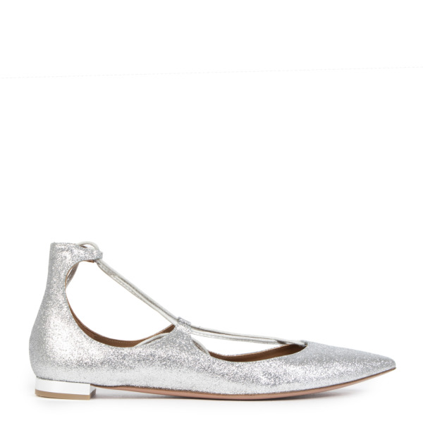 フラットシューズ AQUAZZURA Woman Ballet flats Silver TEMFLAA0NWT CCC Aquazzura Silver/Gold Leather Ankle Wrap Ballet Flats Size