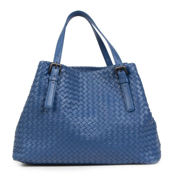 Bottega Dark Blue AShape Woven Tote Bag Labellov Buy and Sell