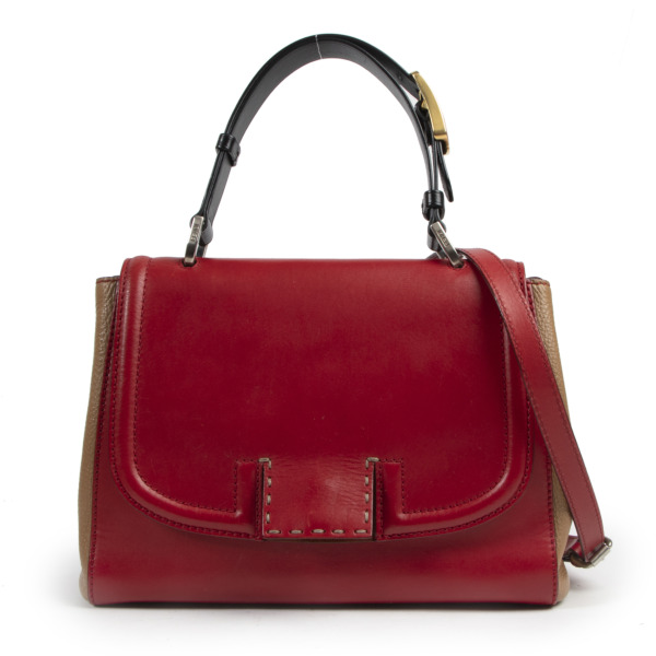 Fendi Red and Beige Leather Silvana Top Handle Bag Labellov Buy and ...
