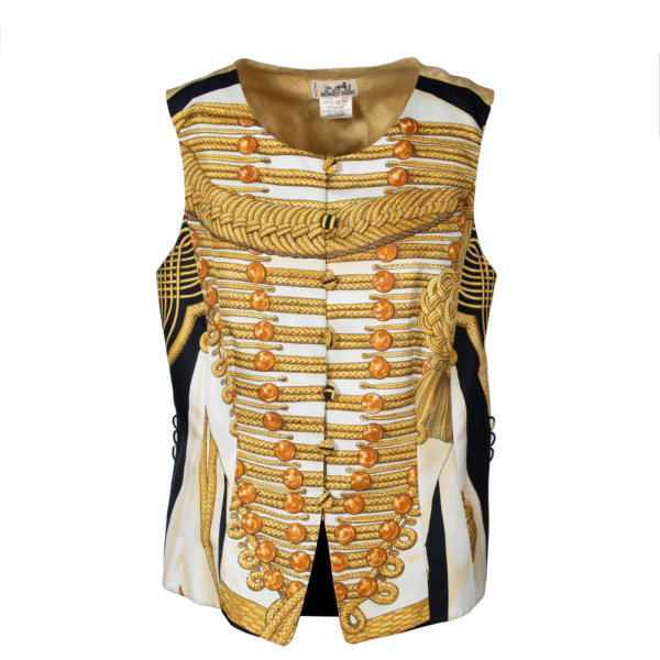 Hermès Vintage Hussar Tromp L'oeil Print Silk Waistcoat Vest