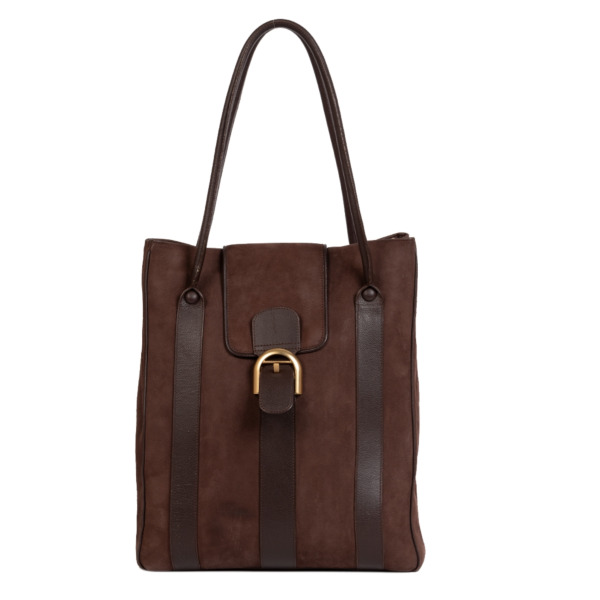 Delvaux Chocolate Brown Brillant Suede Tote Labellov Buy and Sell ...