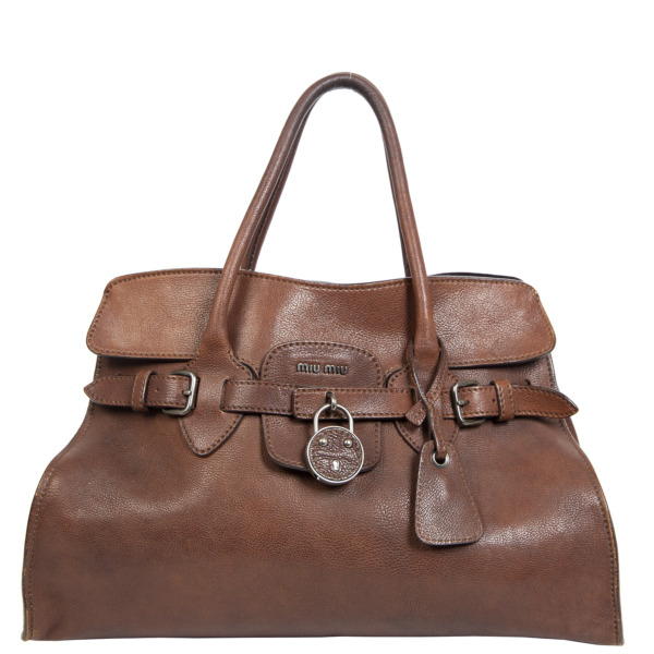 Miu Miu Dark Brown Leather Top Handle Bag Labellov Buy and Sell