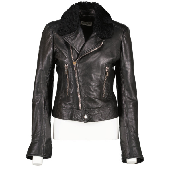 Balenciaga Black Fur Collar Leather Biker Jacket ○ Labellov Balenciaga Black Fur Collar Leather Biker Jacket ○ Labellov