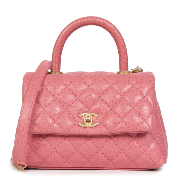 Chanel Pink Caviar Quilted Small Lizard Coco Handle Flap Bag
