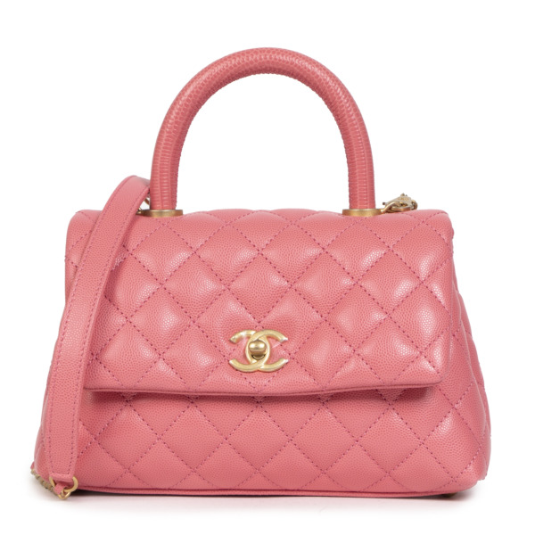 Chanel Pink Caviar Quilted Small Lizard Coco Handle Flap Bag