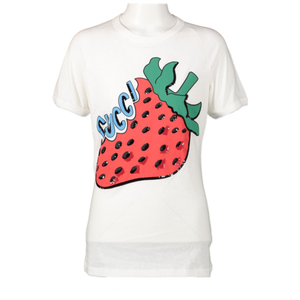 Tシャツ・カットソー GUCCI SS23 Sequin shirt (723712ZALIZ 5384) Gucci sequin-logo T-shirt | White | FARFETCH