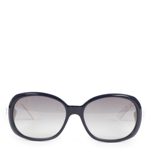 Chanel White Blue Frame Camellia Flower Sunglasses ○ Labellov