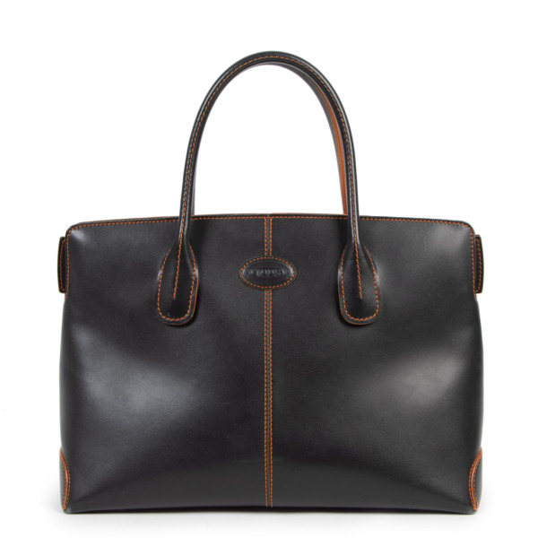 関税込！【TOD'S】TOP HANDLE BAGS TOD'S Black Leather Top Handle Shoulder Bag with Gold