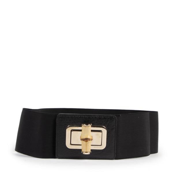 Gucci Black Bamboo Lock Buckle Stretch Waist Belt - Size 80 Labellov ...