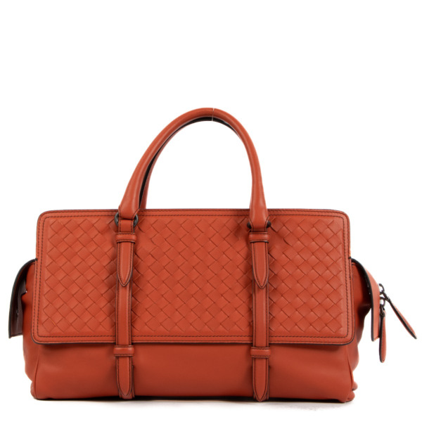 Bottega Orange Intrecciato Leather Monaco Bag Labellov Buy and