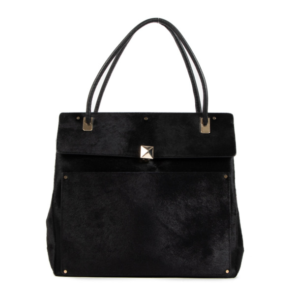 Valentino Garavani Black Pony Hair Stud Tote Bag Labellov Buy and Sell
