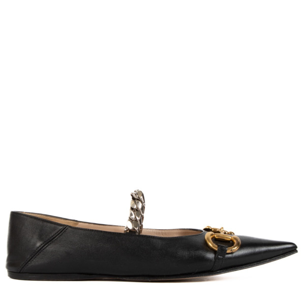 Gucci Black Horsebit Ballet Flats - Size 37 1/2 ○ Labellov
