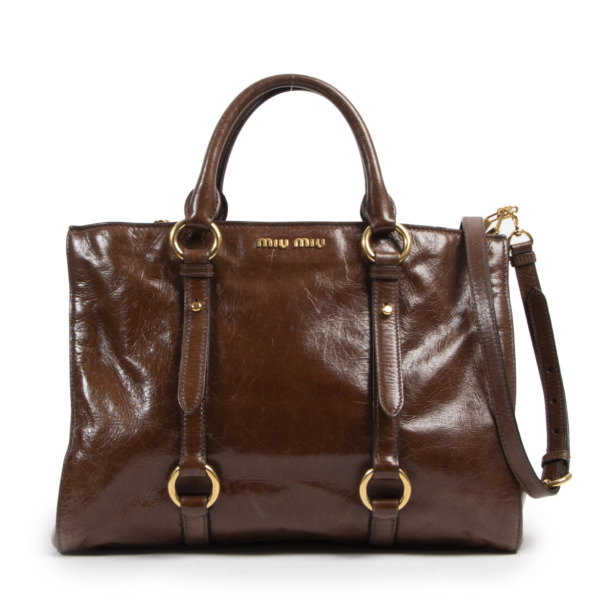 Miu Miu Brown Vitello Shine Patent Leather Satchel Labellov Buy and