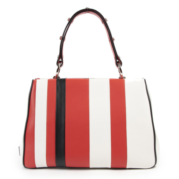 PRADA CRIMSON STRIPE LEATHER HAND BAG