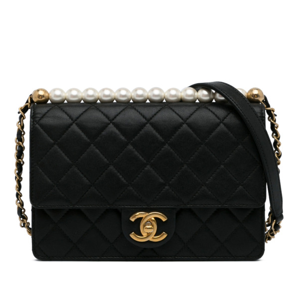Chanel Black Chic Pearls Lambskin Flap Crossbody Bag ○ Labellov