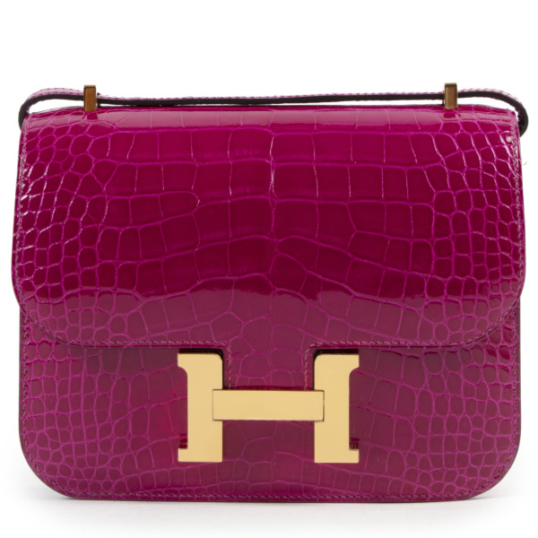 Hermès constance mini 18cm rose pourpre crocodile niloticus GHW