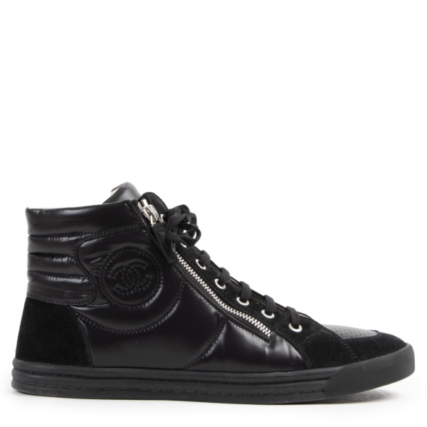 Chanel Black Leather CC Double Zip High Top Sneakers - Size 41,5 ...