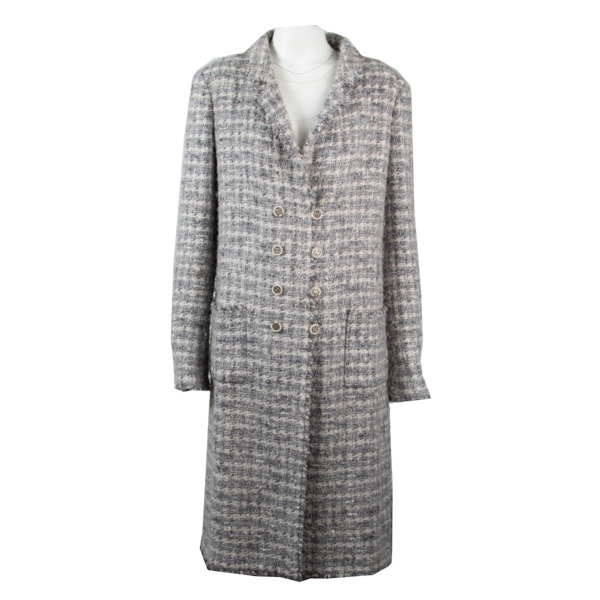 Chanel Autumn/Winter 2005 Grey Silver Tweed Bouclé Coat - Size
