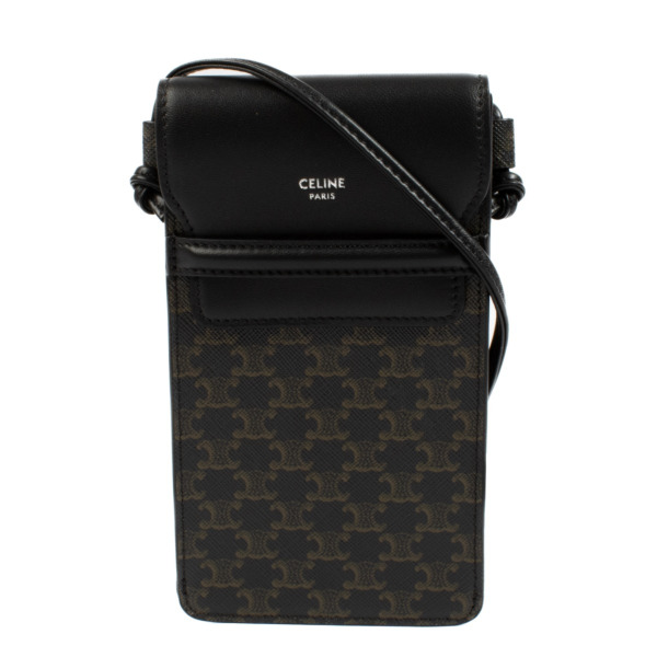 【CELINE】日本未入荷！PHONE POUCH WITH FLAP IN TRIOMPHE CELINE Triomphe Canvas Lambskin Phone Pouch With Flap Tan