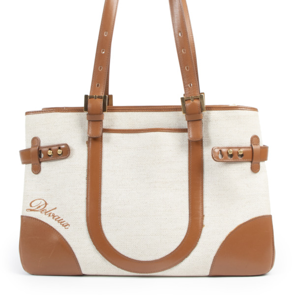 New 大人気 エレガント★DELVAUX★Tempete MM Canvas キャンバス Tempête MM leather and canvas tote bag in neutrals - Delvaux