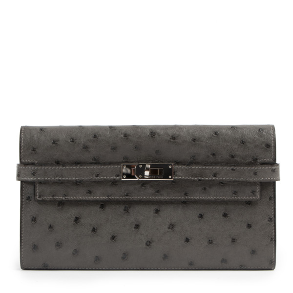 Herm s Ostrich Kelly Long Wallet Gris Agate PHW Labellov Buy and