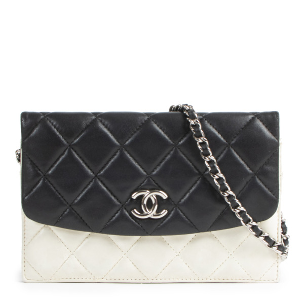 Chanel Lambskin Quilted Double Sided Black & White Wallet On