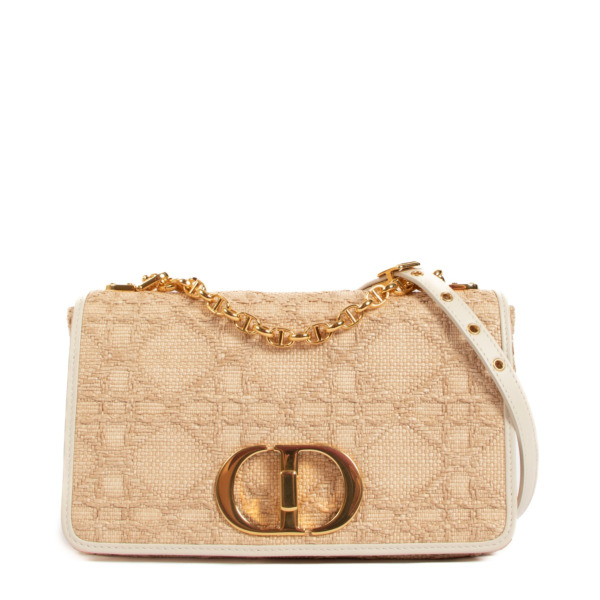 Christian Dior Medium Caro Natural Macrocannage Raffia Bag