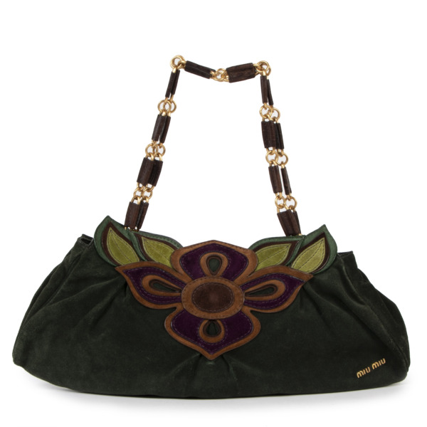 バッグ miu miu leather flower studs handbag MIU MIU 2Way Mini Boston Bag Brown Shiny Leather Flower Studs