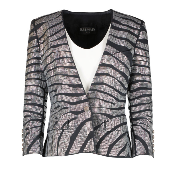 Balmain Black Crystal Embellished Zebra Jacket ○ Labellov
