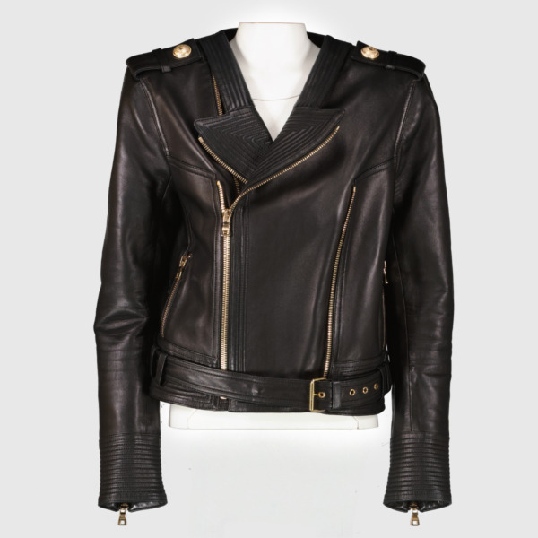 Balmain Black Calfskin Leather Jacket GHW — Size FR44 ○ Labellov
