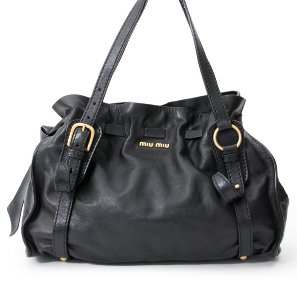 Miu Miu Black Vitello Lux Peggy Bow Satchel Bag ○ Labellov